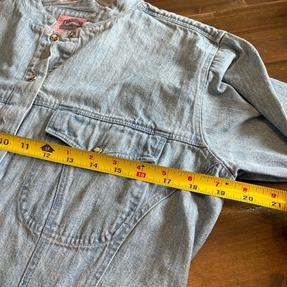 Vintage Denim Maxi Dress Long Line Pearl Snap Buttons Cowgirl Chambray Cottage - Picture 9 of 12